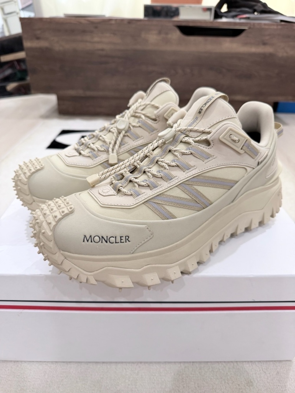 Moncler Trailgrip Gore-Tex Leather Trim Canvas Sneakers - Tan Colorway